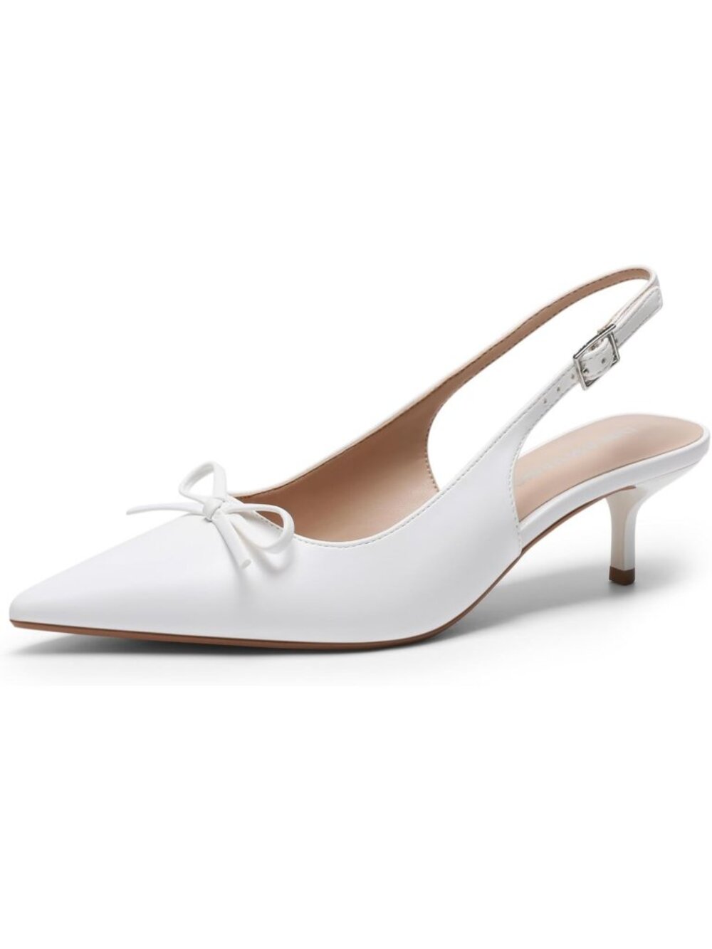 Dream Pairs Women's White Slingback Kitten Heel Pointed Toe Bow Pumps